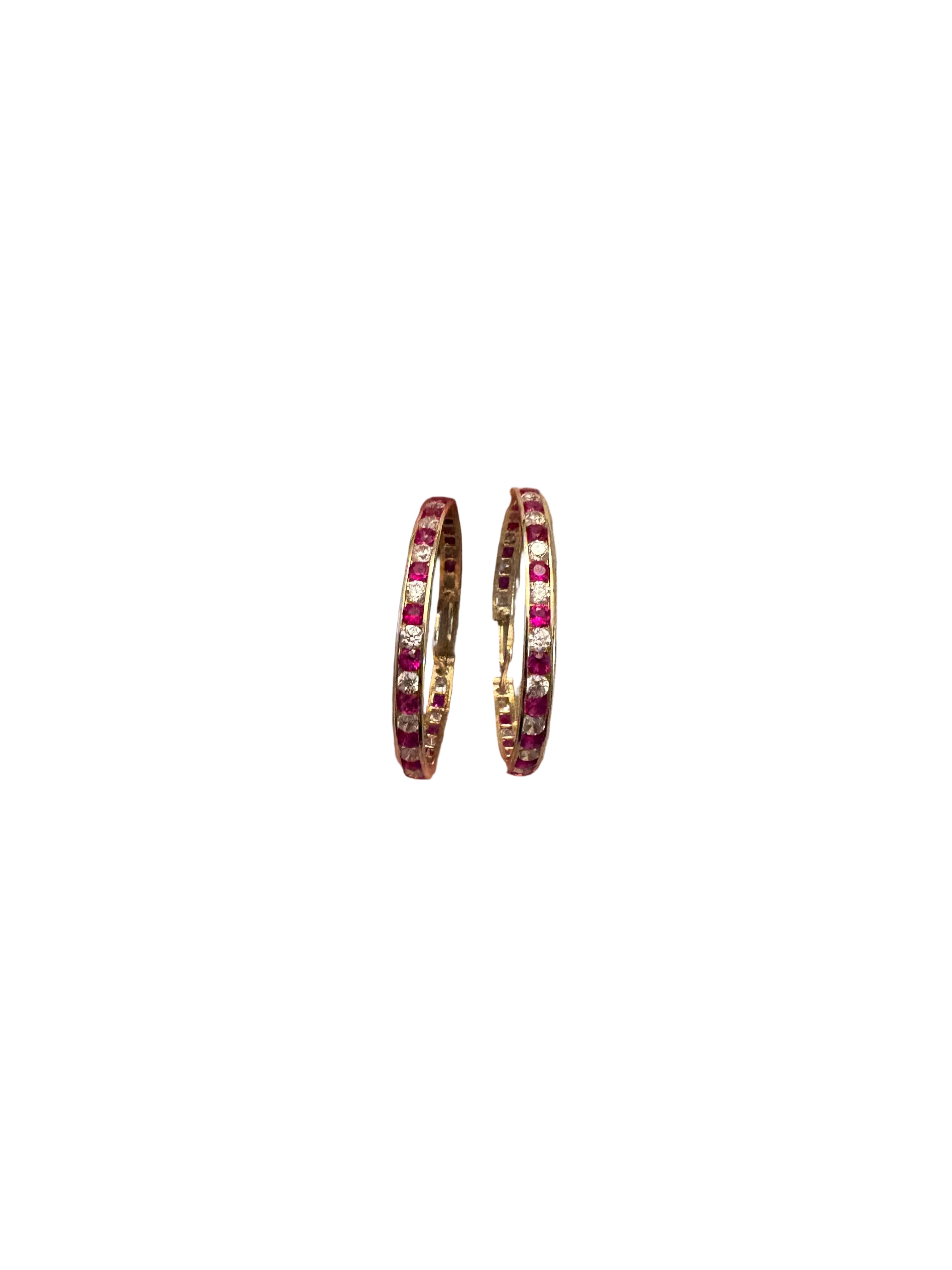 14k gold ruby and diamonds hoop earrings