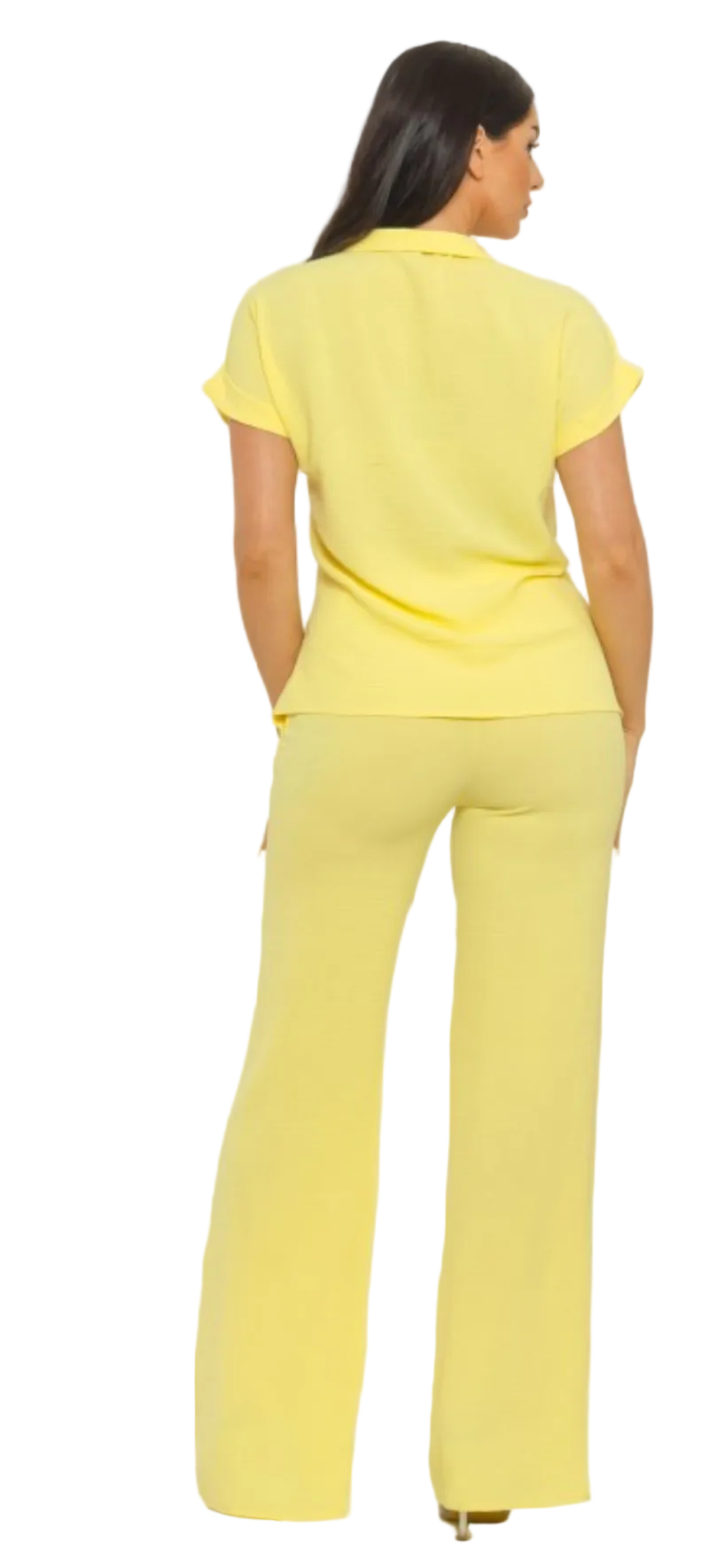 Front Knot Tie Button Down Top And Pants Set