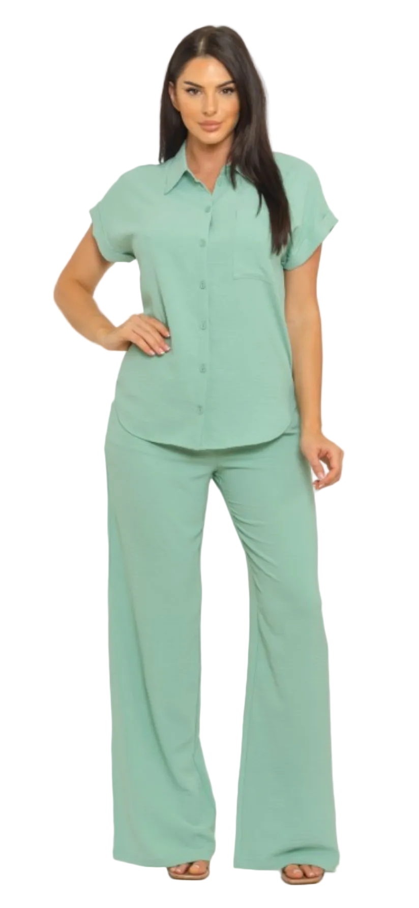 Air Flow Button Down Shirts Top And Pants Set
