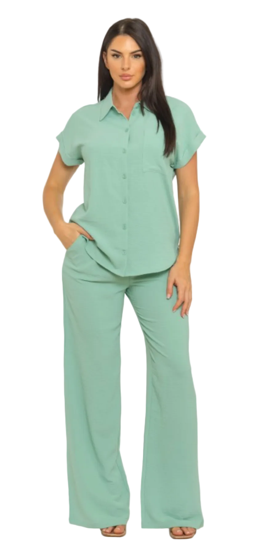 Air Flow Button Down Shirts Top And Pants Set