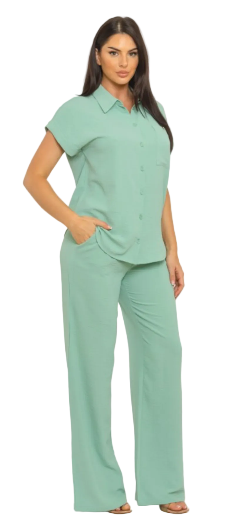 Air Flow Button Down Shirts Top And Pants Set