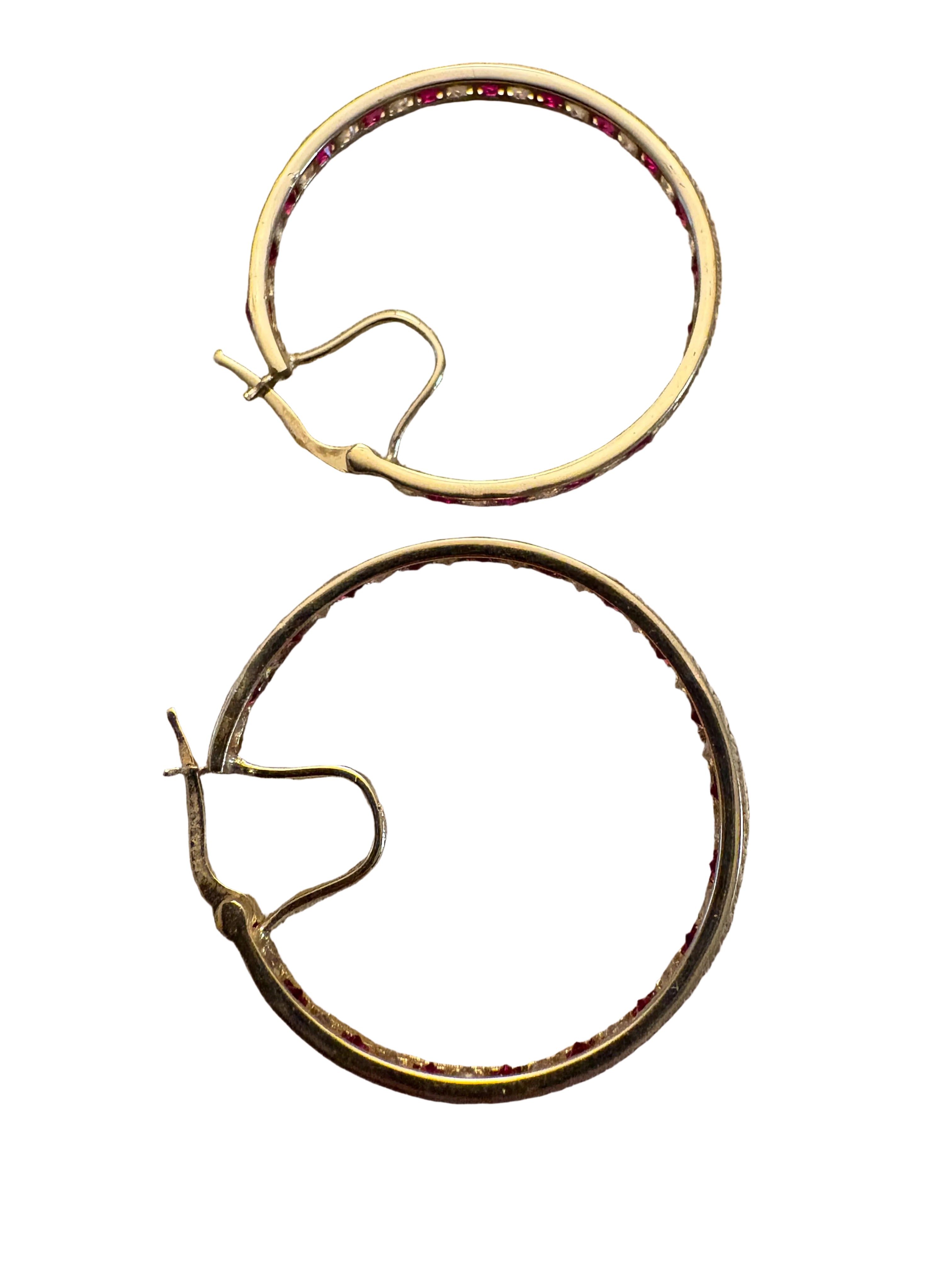 14k gold ruby and diamonds hoop earrings