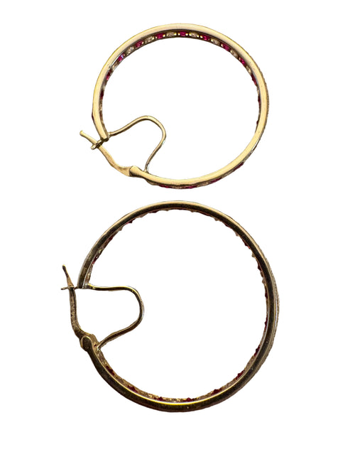 14k gold ruby and diamonds hoop earrings
