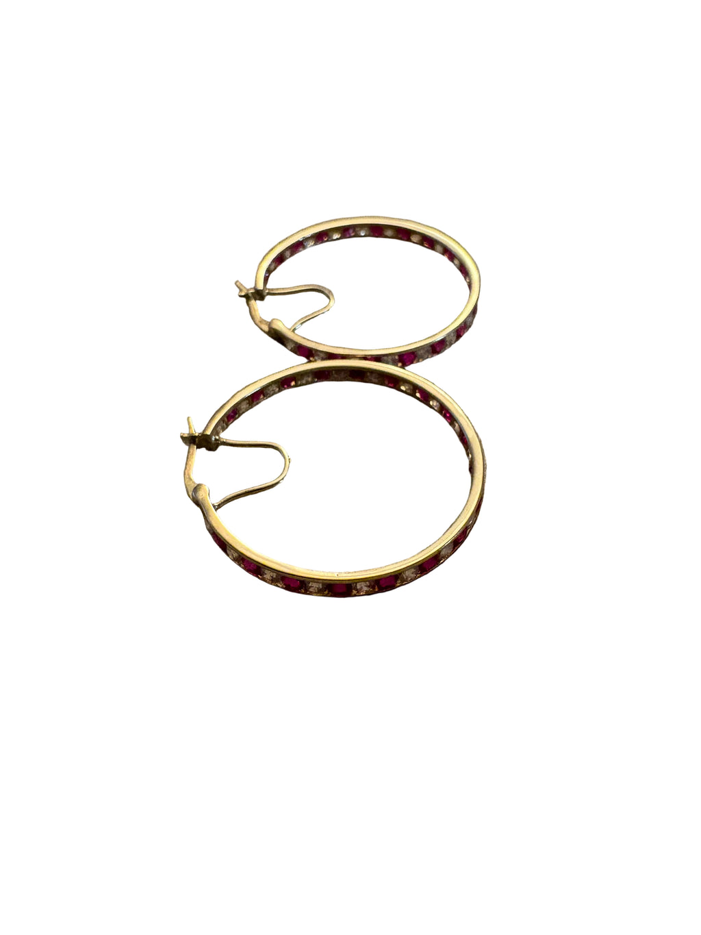 14k gold ruby and diamonds hoop earrings
