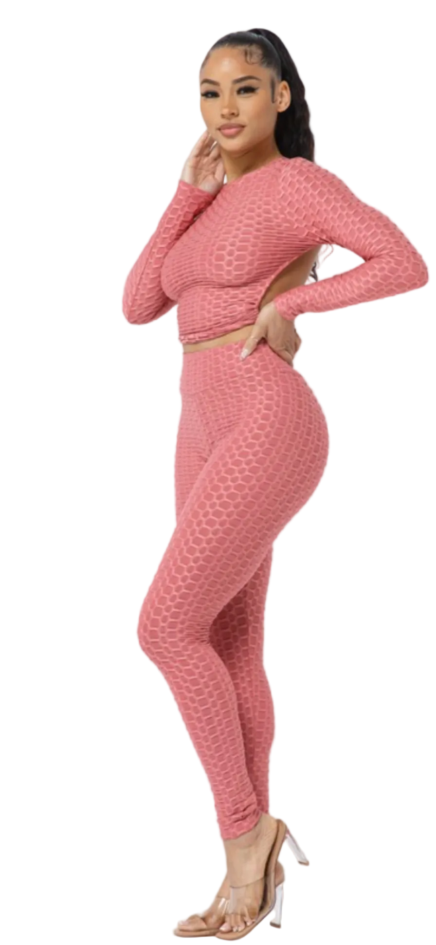 Open Back Tie Long Sleeve Top And Leggings Set