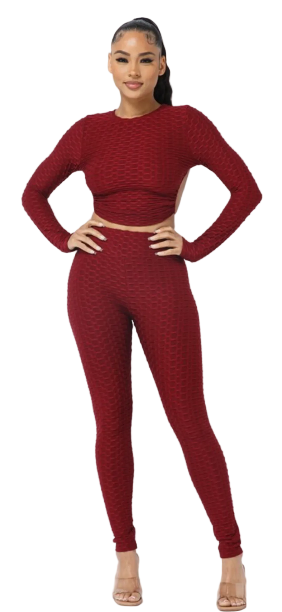 Open Back Tie Long Sleeve Top And Leggings Set