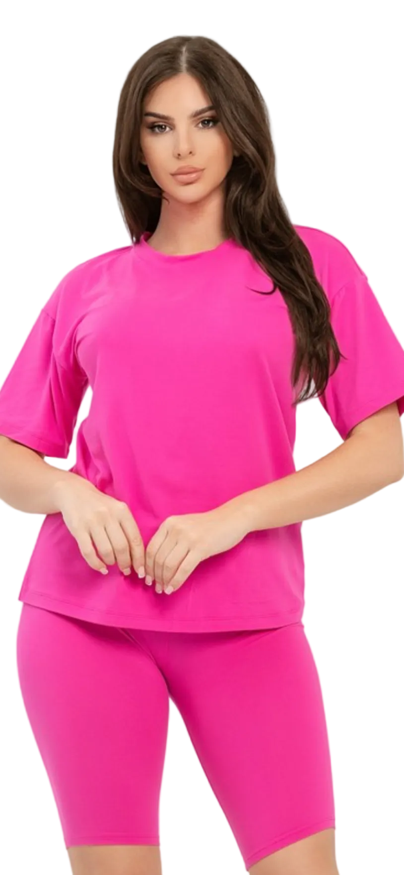 Brushed Dty Round Neck Top Bike Shorts Set