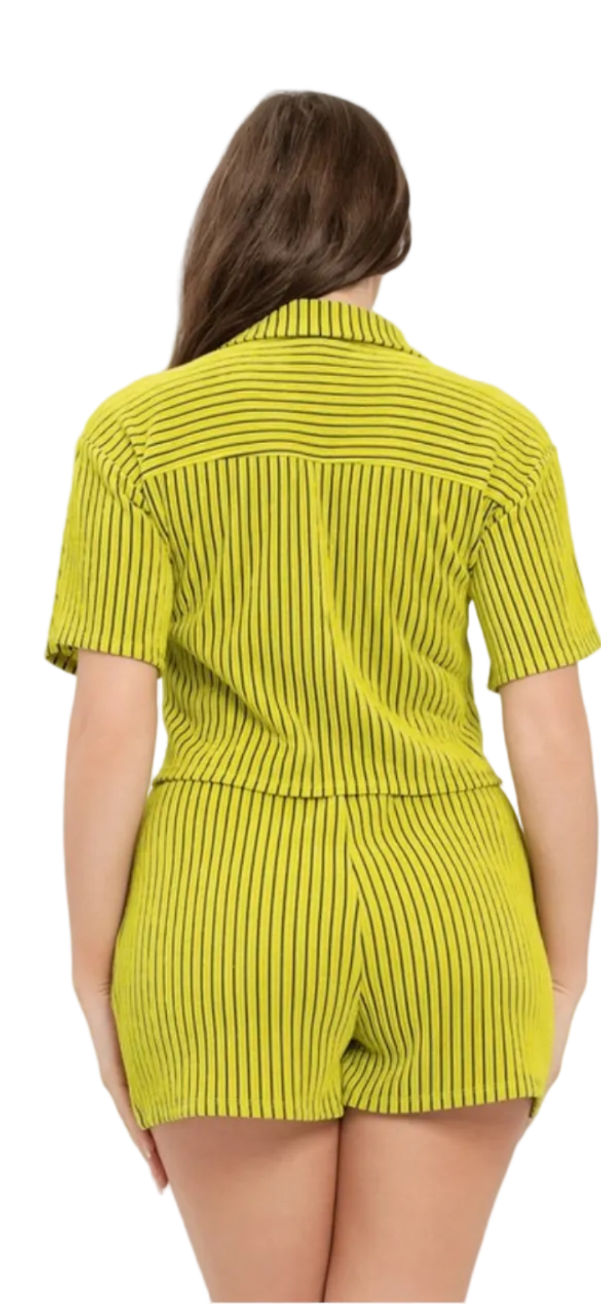 Texture Stripe Button Down Top And Shorts Set