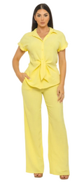 Front Knot Tie Button Down Top And Pants Set
